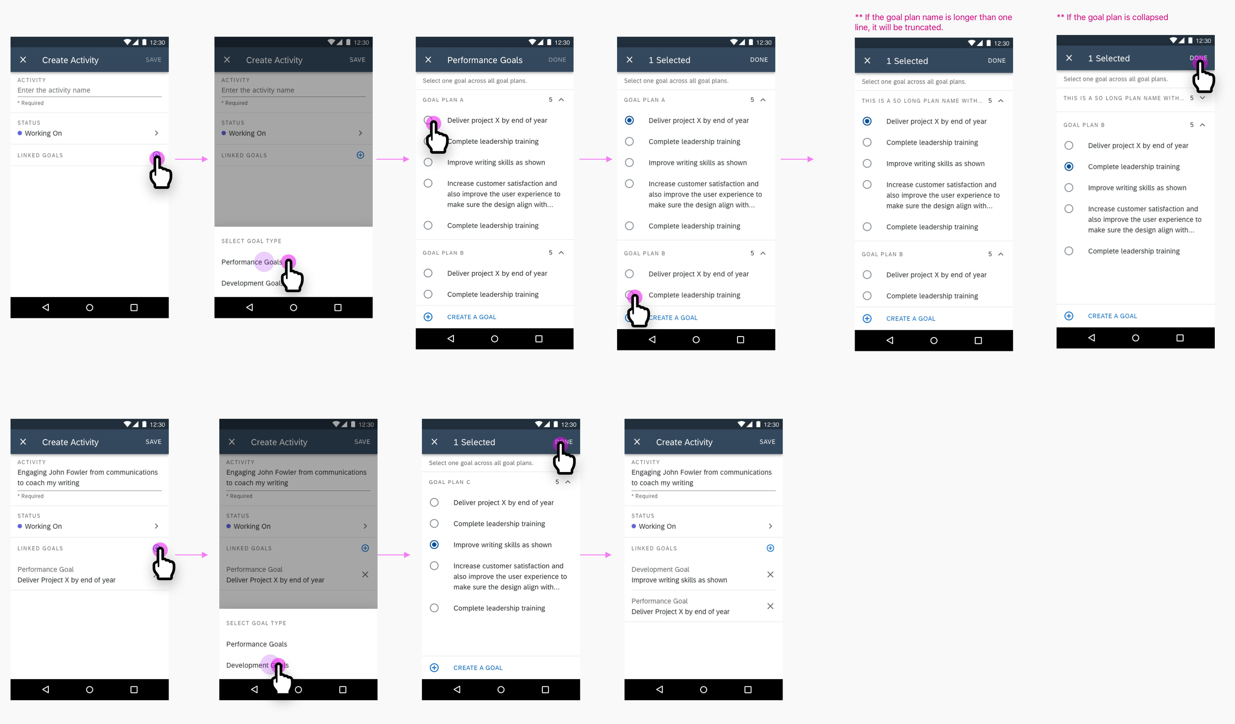 Link activities to multiple goal plans on Android