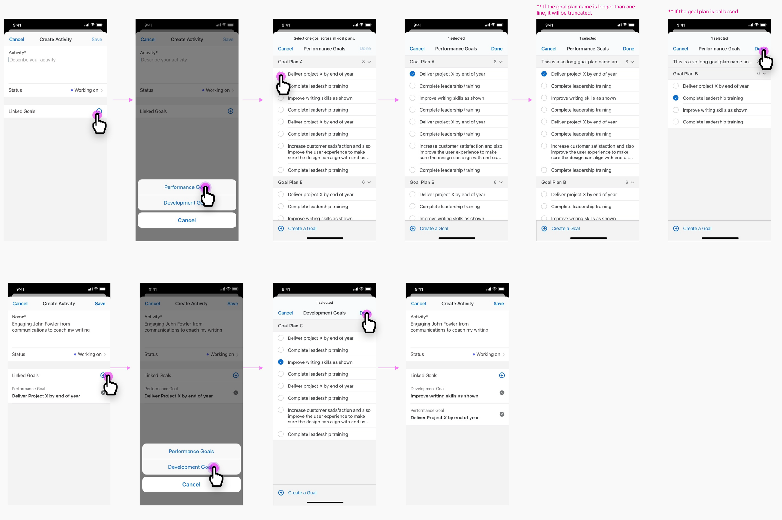 Link activities to multiple goal plans on iOS